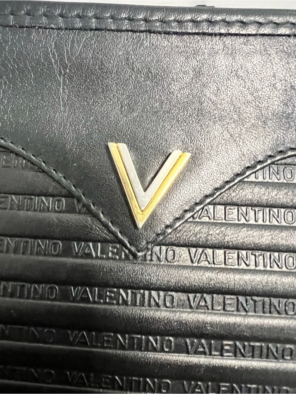 Vintage Mario Valentino Black Embossed Leather V Logo Clutch - Like New